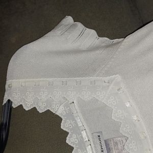 Warehouse Fine knit short sleeved top w/broderie anglaise neckline NWOT